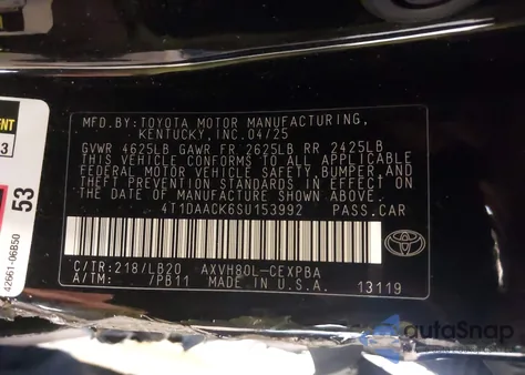 2025 Toyota Camry Xse from USA, damaged, VIN 4T1DAACK6SU153992